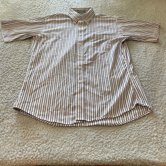 Stafford Other - Stafford Executive Mens Short Sleeve Striped Pinpoint Oxford Shirt Blue White L